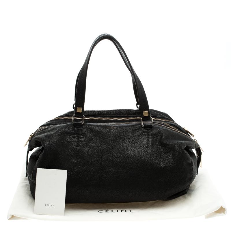 Celine Black Pebbled Leather Triple Zip Satchel 1