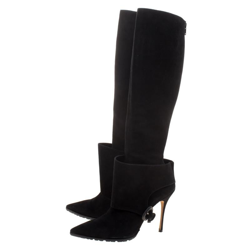 Manolo Blahnik Black Suede Pointed Toe Knee High Boots Size 39 1