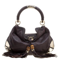 Gucci Dark Brown Guccissima Leather Medium Indy Top Handle Bag