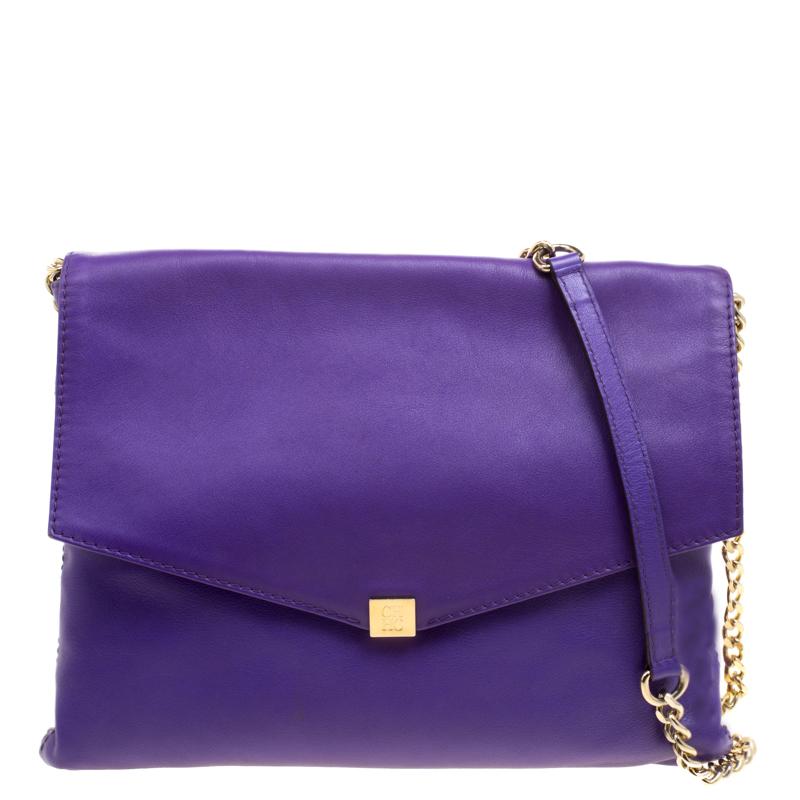 Carolina Herrera Purple Leather Envelope Shoulder Bag