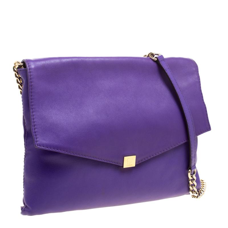 Carolina Herrera Purple Leather Envelope Shoulder Bag 2