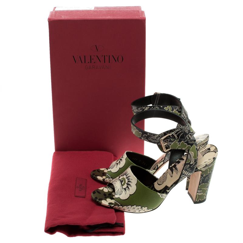 Valentino Green Printed Leather Ankle Strap Sandals Size 38.5 2