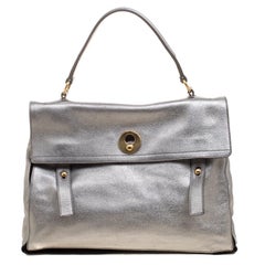 Saint Laurent Paris Silver Leather Large Muse Two Satchel