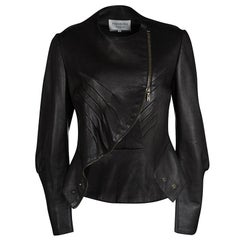 Yves Saint Laurent Hiver'08 Dark Brown Leather Asymmetric Zip Front Jacket M