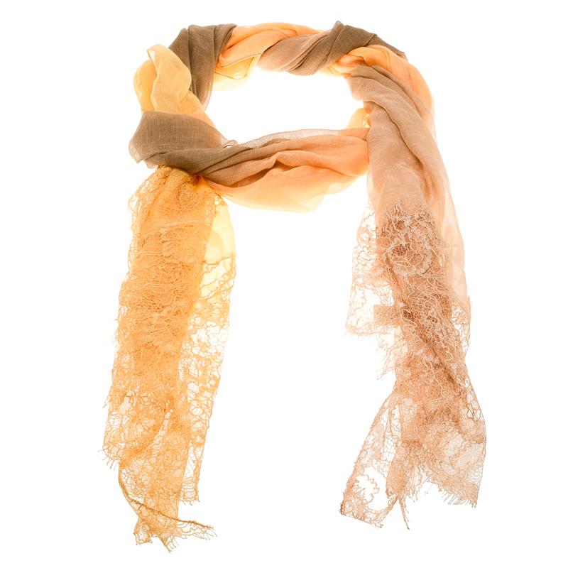 Drape elegance around your neck with this Valentino scarf! Designed with gorgeous shades as well as scalloped lace detailing, the scarf simply delights. It will surely make one stylish accessory in your closet.

Includes: Original Box, The Luxury