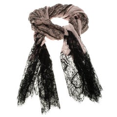 Valentino Blush Pink Lace Printed Modal and Silk Scalloped Lace Detail Scarf