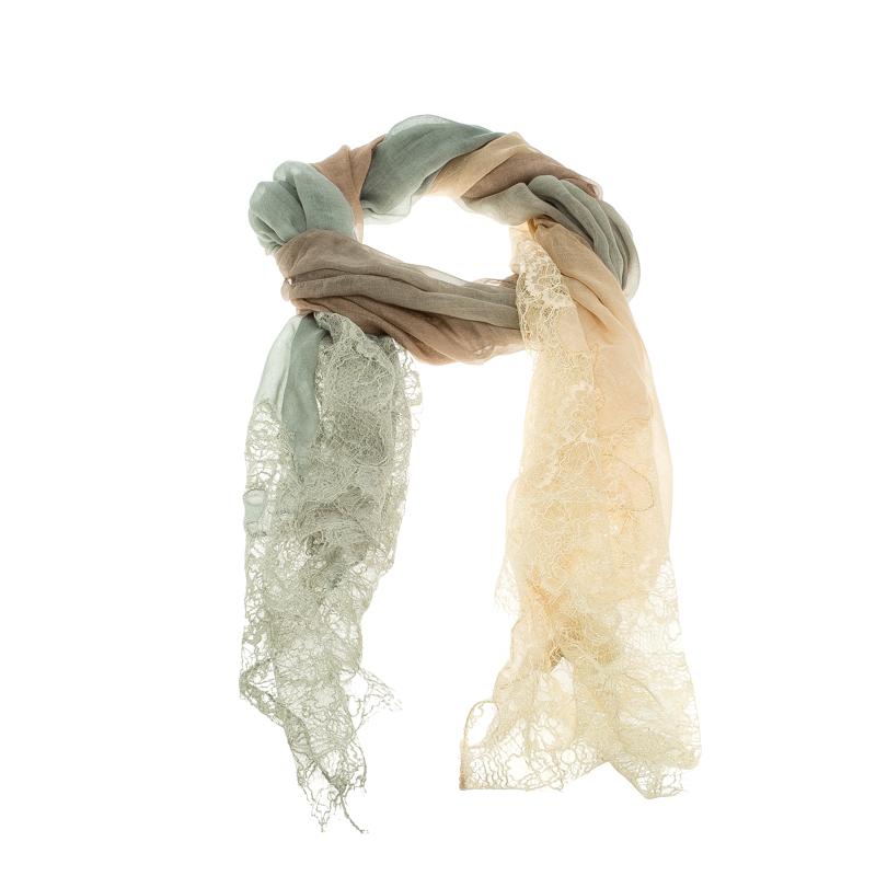 Valentino Multicolor Modal and Silk Scalloped Lace Detail Scarf