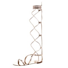 Valentino Metallic Bronze Leather Knee High Rockstud Gladiator Sandals Size 37