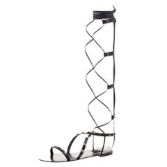 Valentino Black Leather Knee High Rockstud Gladiator Sandals Size 41