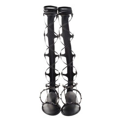 Valentino Black Leather Knee High Rockstud Gladiator Sandals Size 41