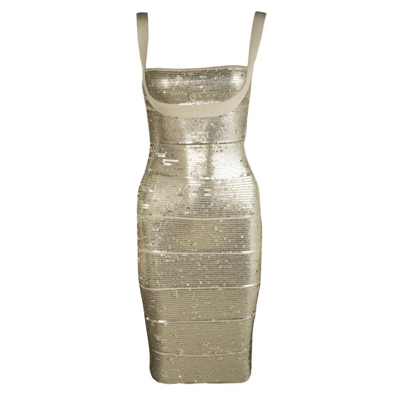 Herve Leger Antique Gold Sequined Bandage Dress XXS