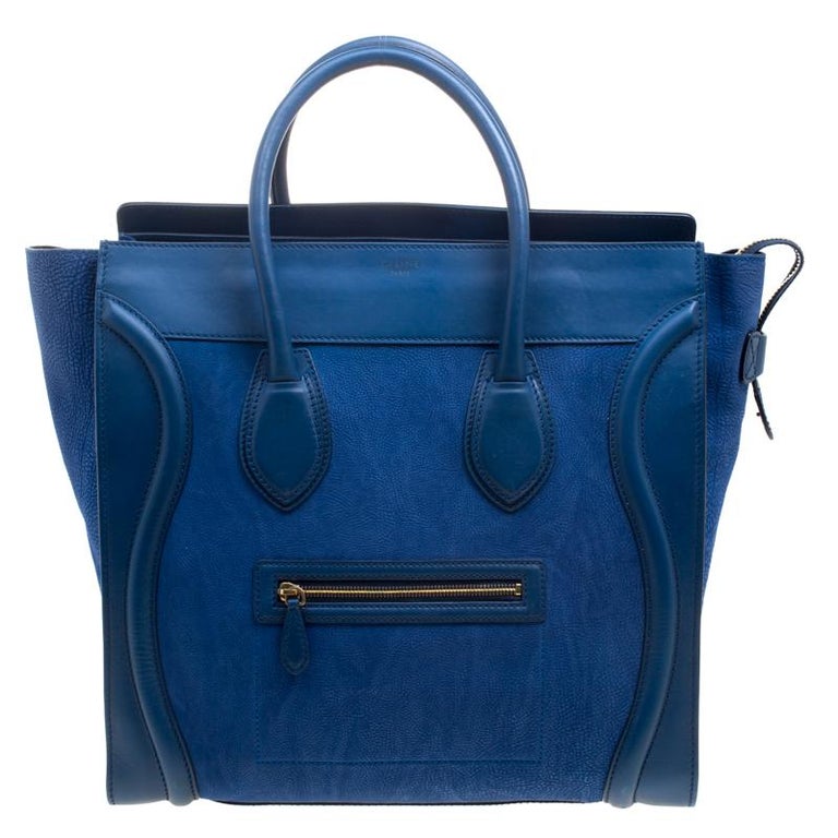 Celine Blue Grain Leather Medium Luggage Tote For At 1stdibs Celine Blue Grain Leather Medium Luggage Tote For