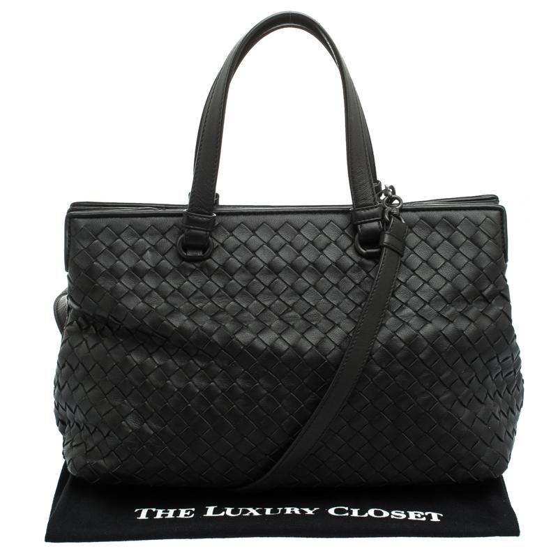 Bottega Veneta Black Intrecciato Nappa Leather Medium Top Handle Bag 6