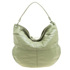 Bottega Veneta Olive Green Leather Woven Handle Hobo