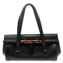Gucci Black Leather Bamboo Bullet Satchel