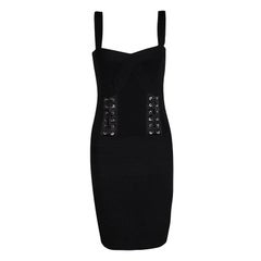 Gianfranco Ferre Black Knit Criss Cross Eyelet Detail Bodycon Dress M