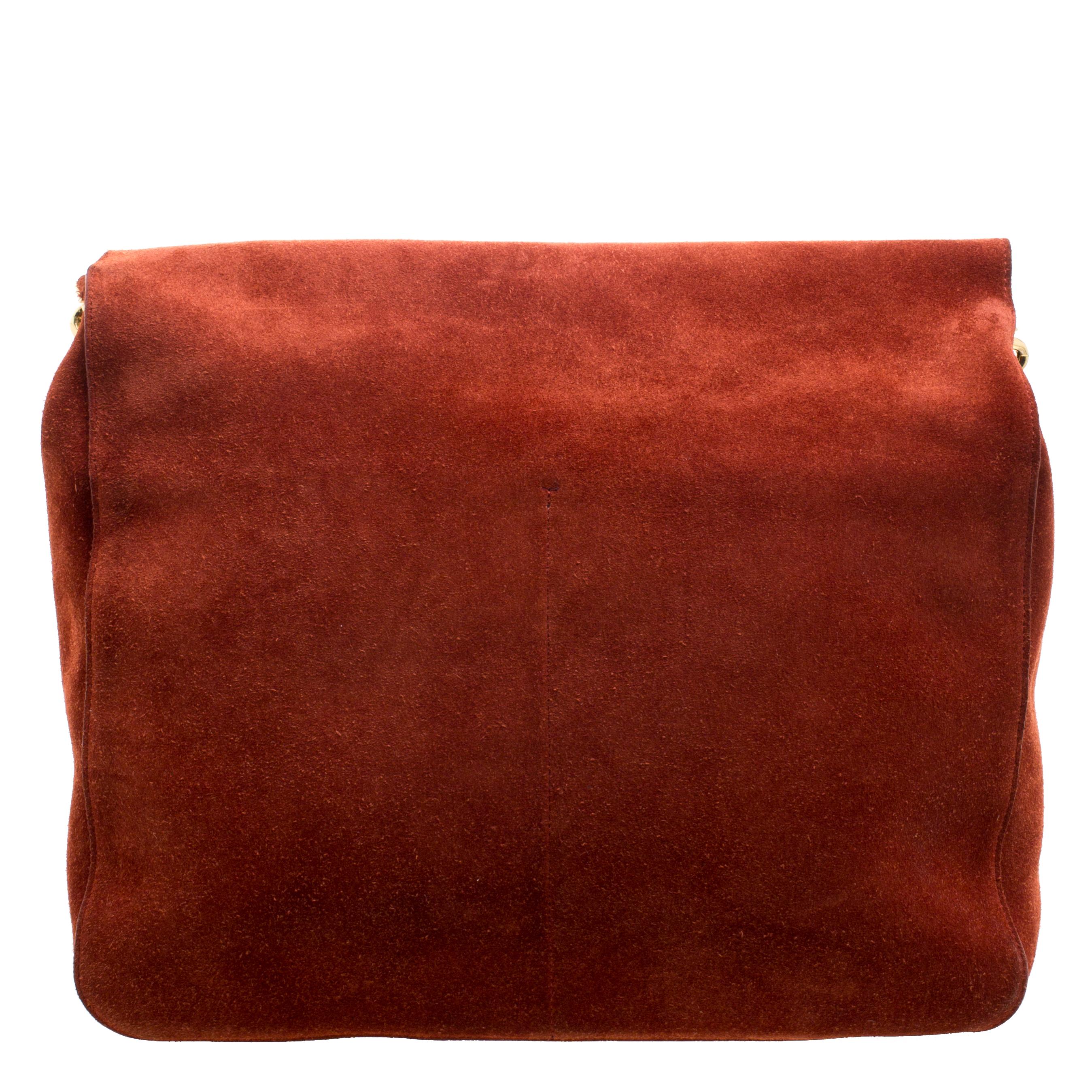 Celine Red Suede Gourmette Shoulder Bag 3