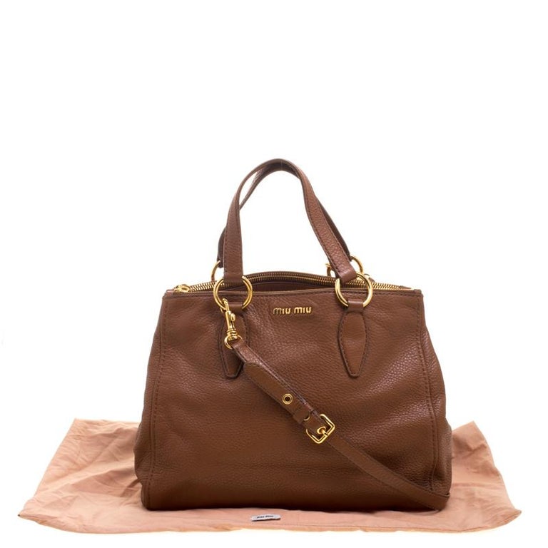 Miu Miu Brown Pebbled Leather Double Zip Convertible Tote at 1stDibs