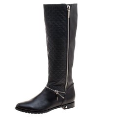 Le Silla Black Quilted Leather Zip Detail Biker Boots Size 41