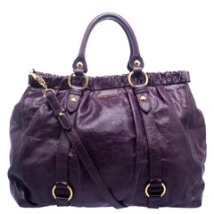 Miu Miu Purple Vitello Lux Leather Gathered Tote