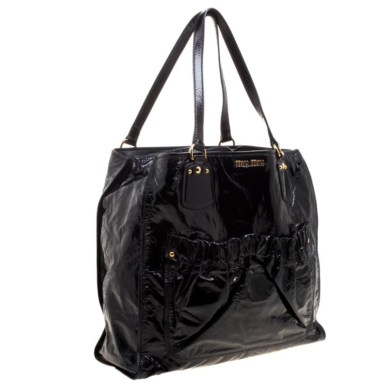 Miu Miu Black Patent Leather Tote 1