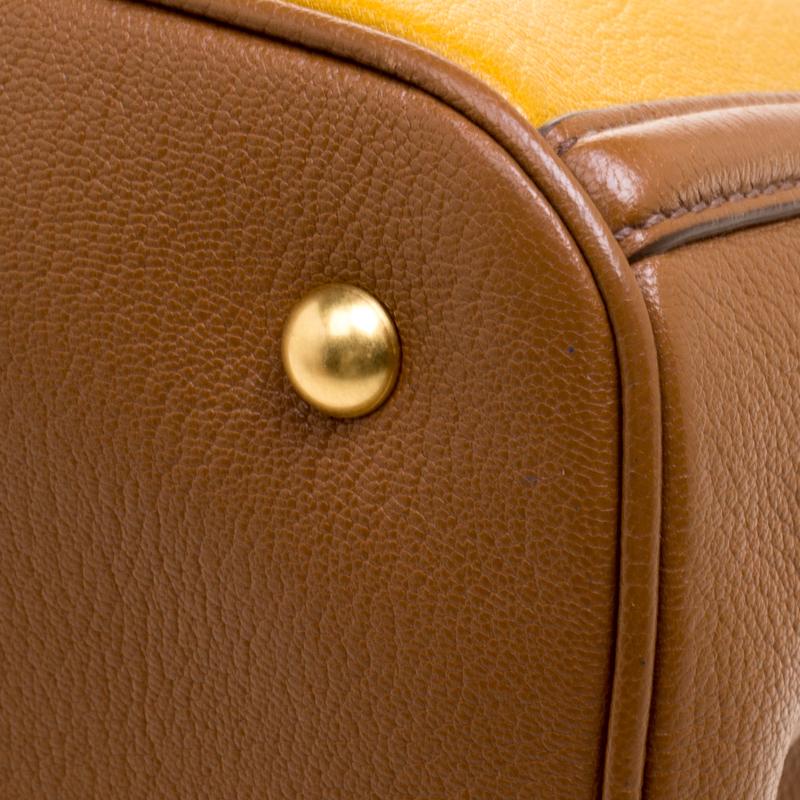 Miu Miu Yellow/Brown Leather Convertible Tote 3