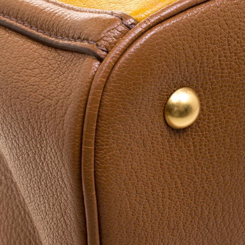 Miu Miu Yellow/Brown Leather Convertible Tote 4