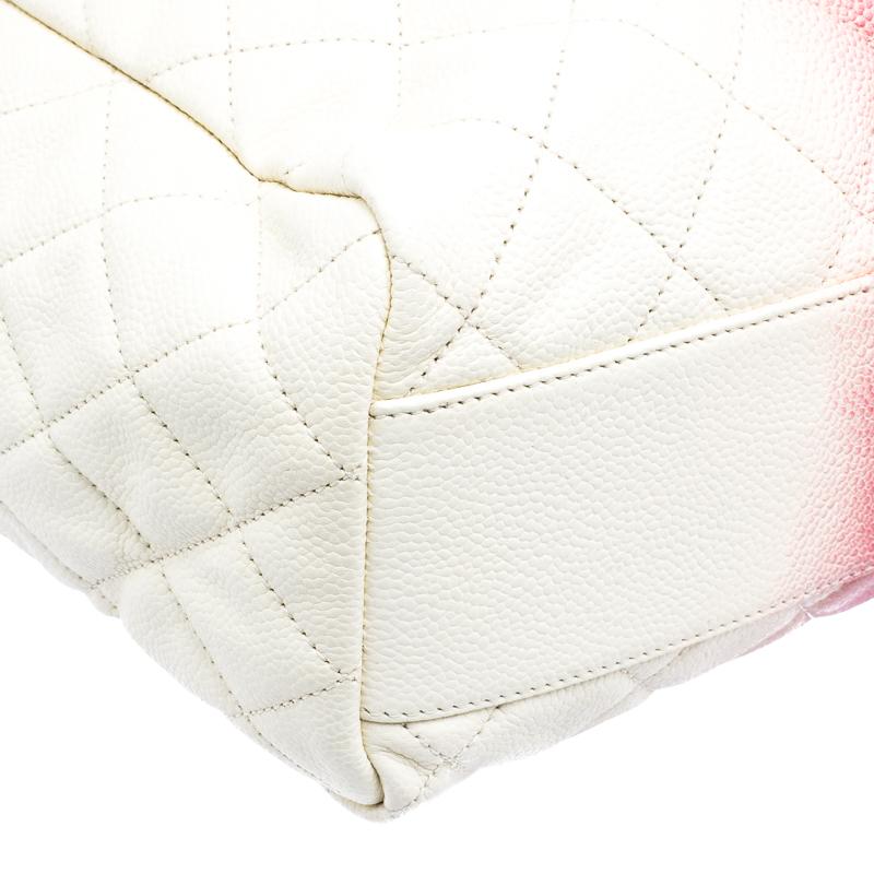 Chanel Cream/Rose Ombre Quilted Caviar Leather Shopping Tote 6