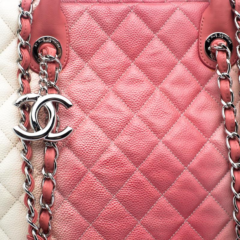Chanel Cream/Rose Ombre Quilted Caviar Leather Shopping Tote 7