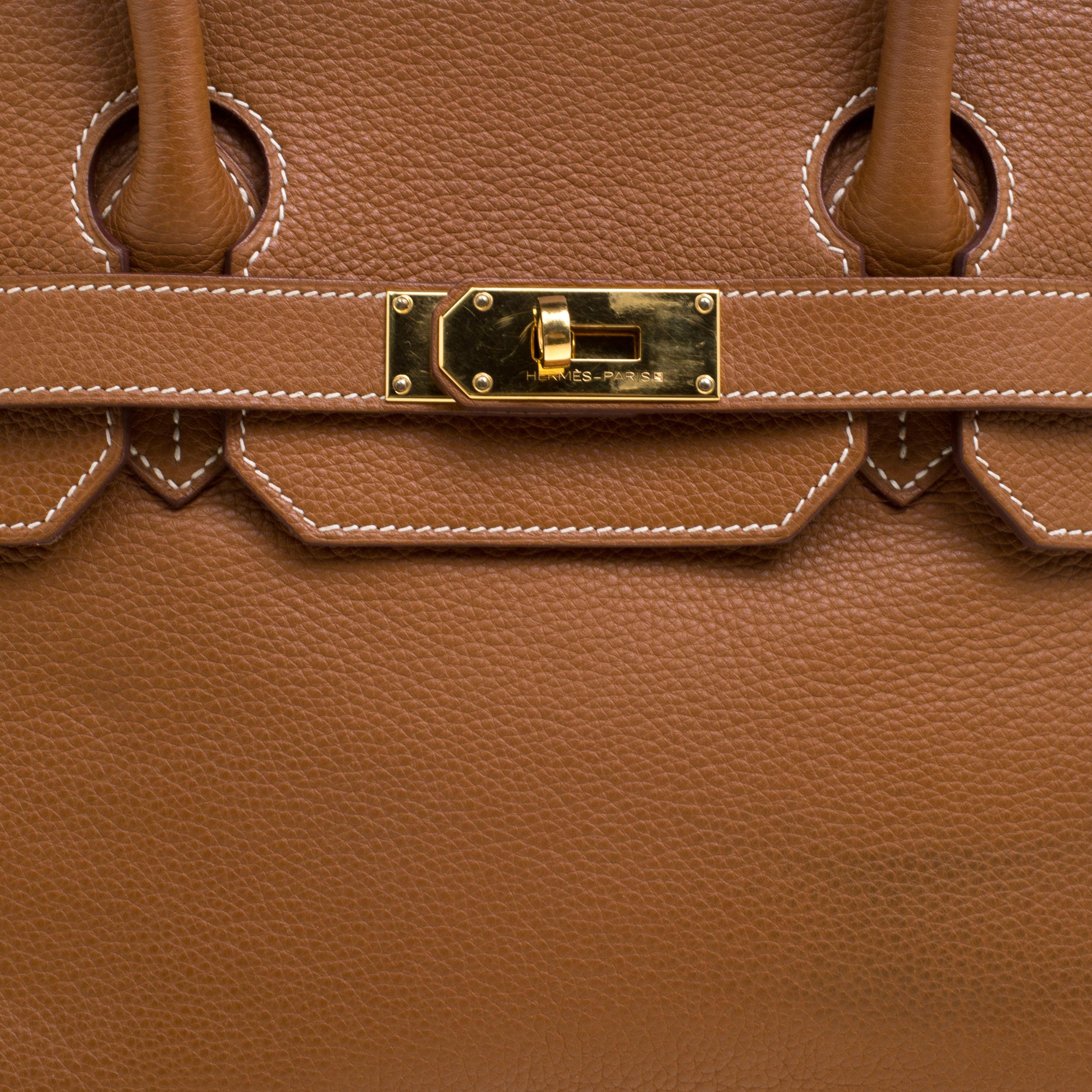 Hermes Brown Togo Leather Gold Hardware Shoulder Birkin 42 Bag In Good Condition In Dubai, Al Qouz 2