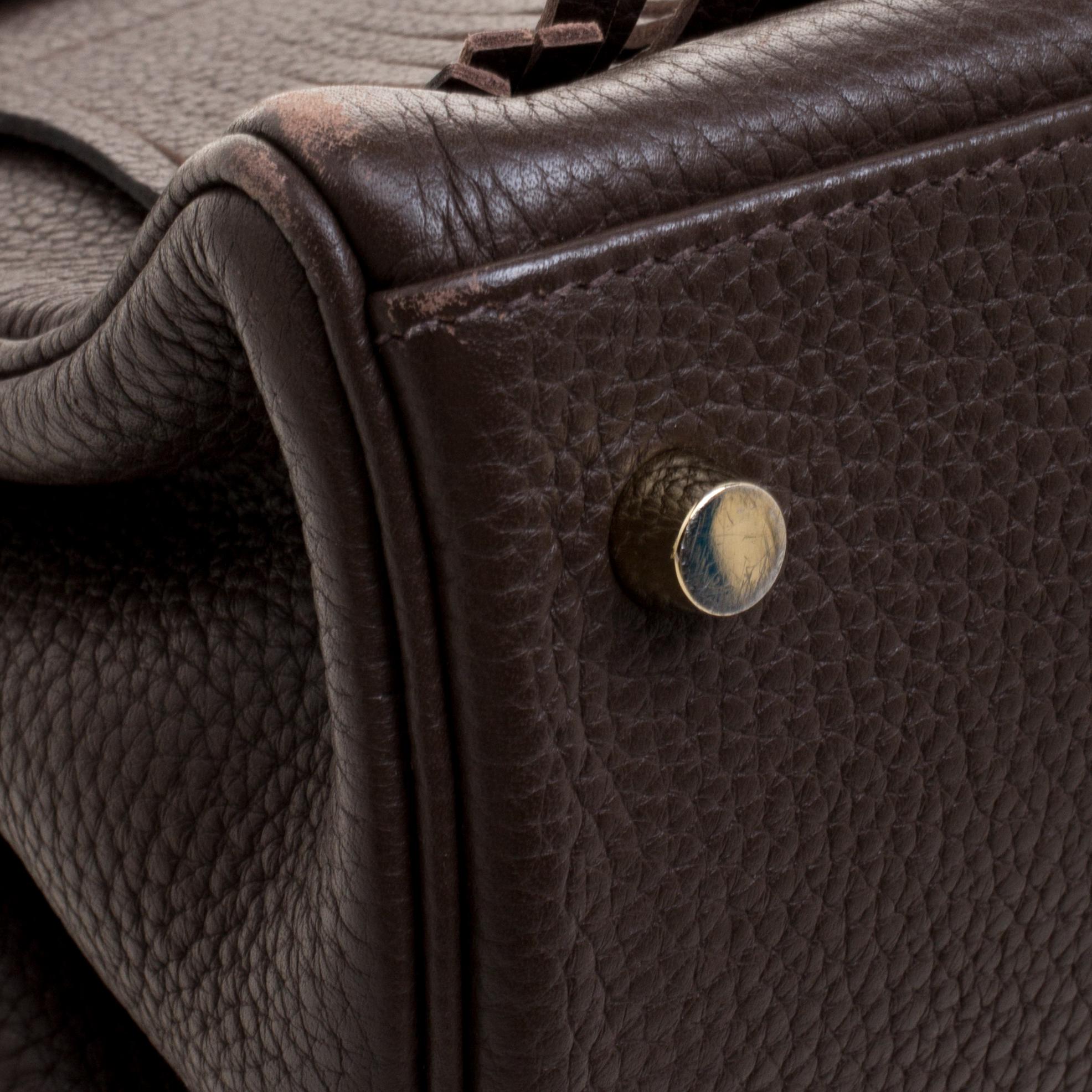 Hermes Cacao Clemence Leather Gold Hardware Shoulder Kelly 40 Bag 11