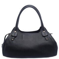Salvatore Ferragamo Black Leather Wicker Padlock Satchel