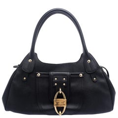 Salvatore Ferragamo Black Leather Wicker Padlock Satchel