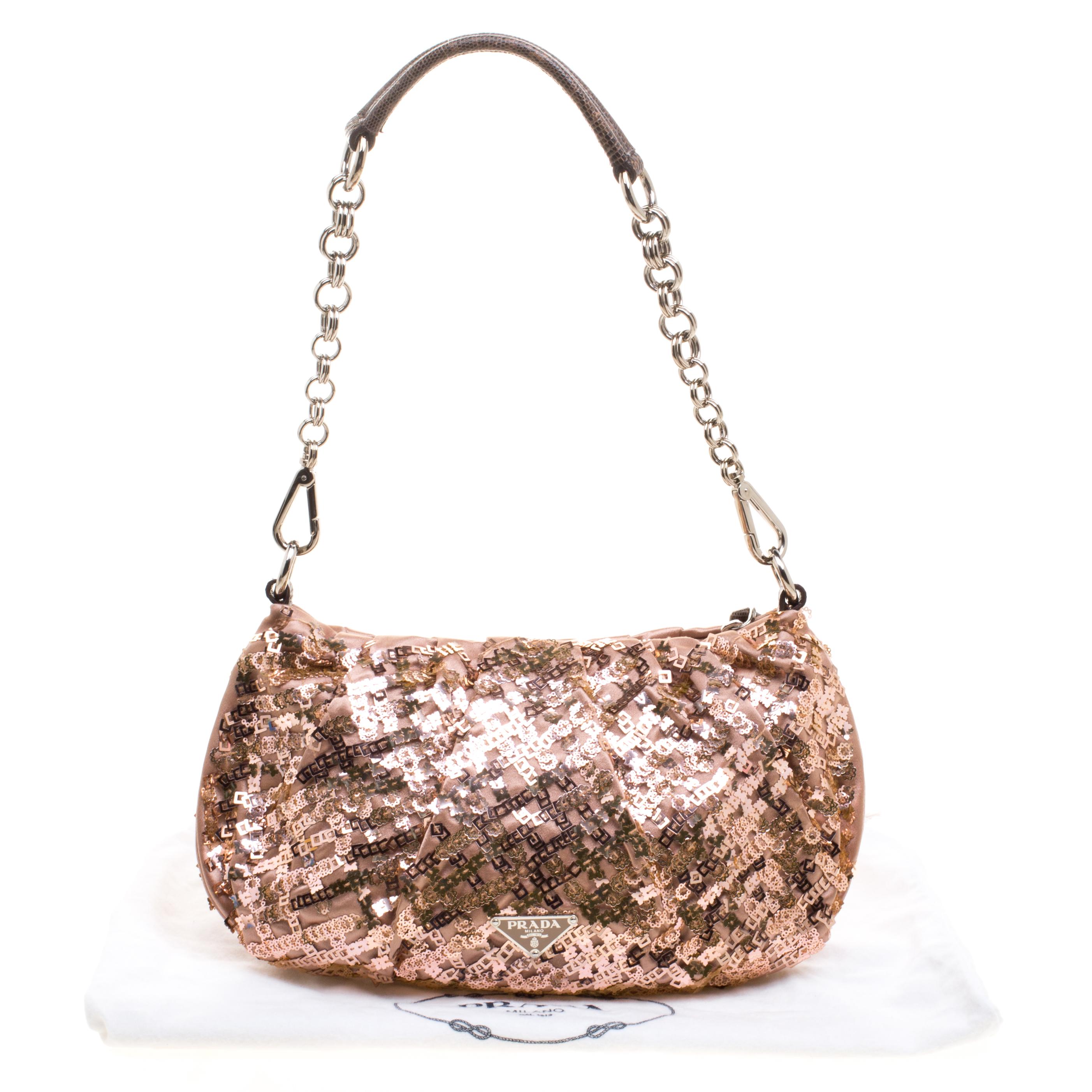 Prada Blush Pink/Bronze Satin Sequin Embellished Shoulder Bag 6