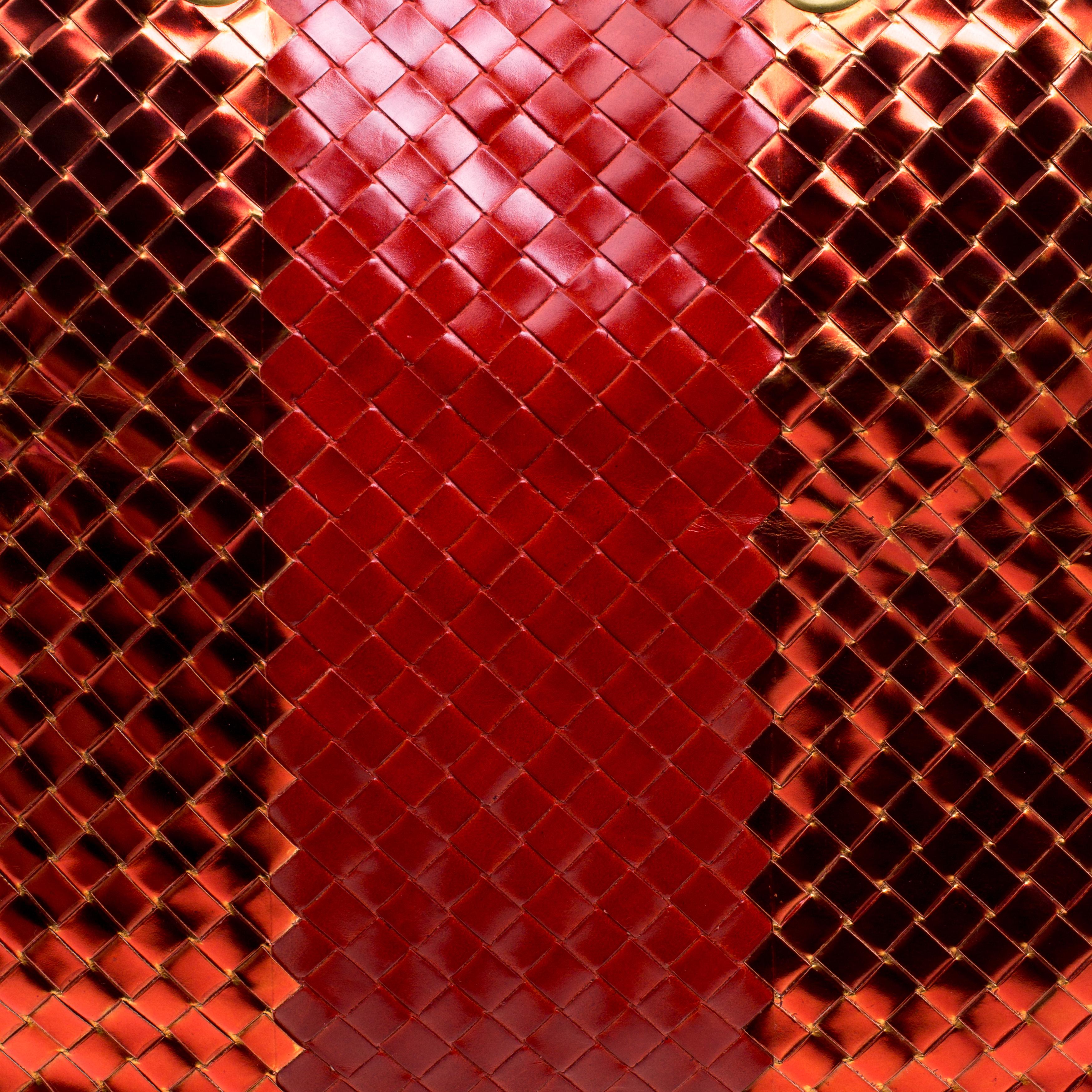 Bottega Veneta Metallic Red Liquid Stripe Intrecciato Leather Oversized Tote 6