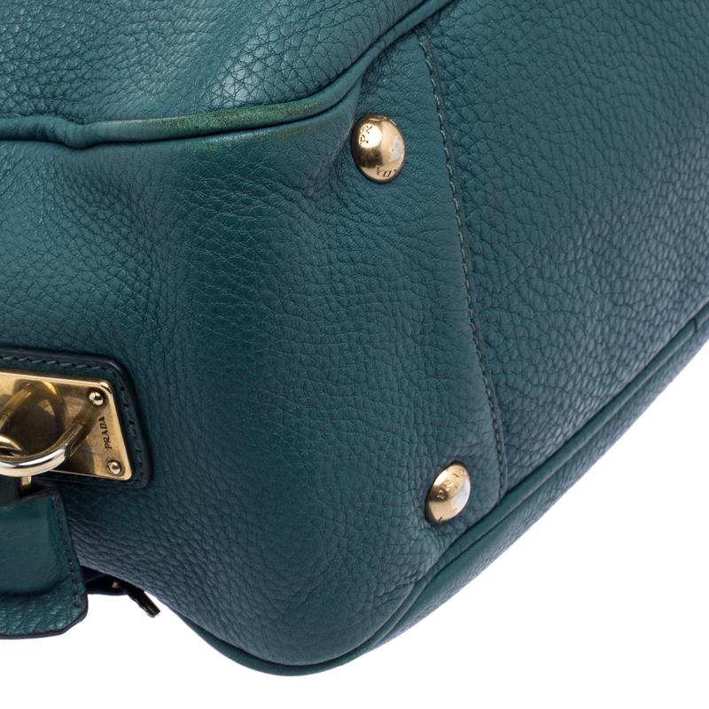Prada Teal Green Vitello Daino Leather Convertible Boston Bag 3