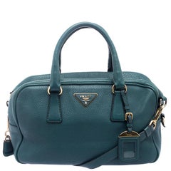 Prada Teal Green Vitello Daino Leather Convertible Boston Bag