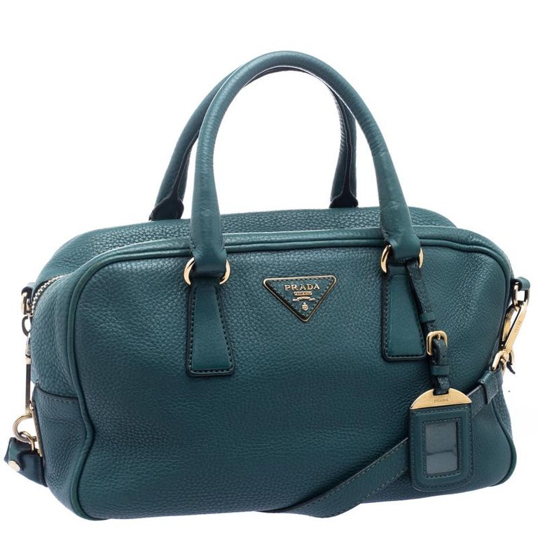 Prada Teal Green Vitello Daino Leather Convertible Boston Bag at