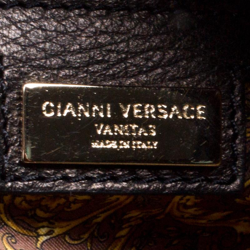 Versace Gun Metal Leather Elettra Vanitas Tote 1