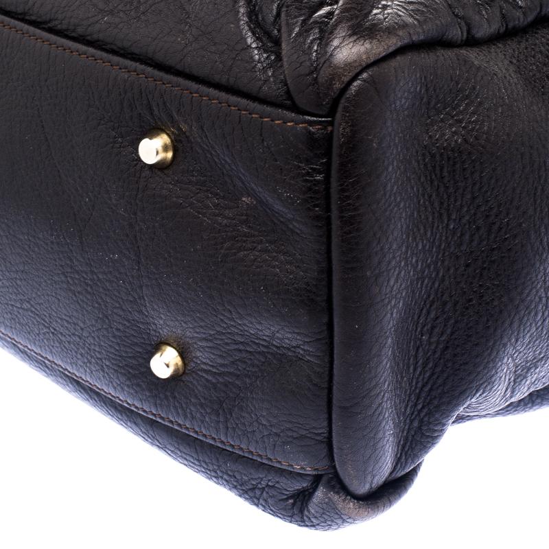 Roberto Cavalli Dark Brown Pleated Leather Dome Bag In Good Condition In Dubai, Al Qouz 2