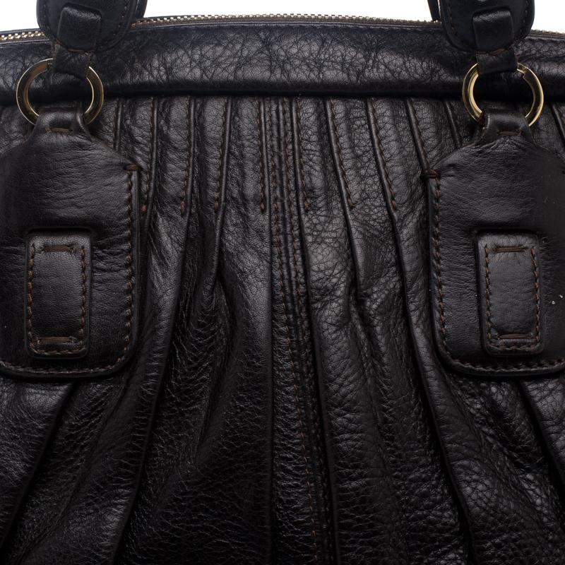 Women's Roberto Cavalli Dark Brown Pleated Leather Dome Bag