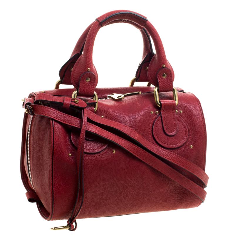 Brown Chloé Red Leather Aurore Satchel