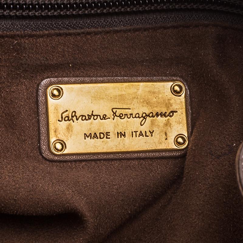 Salvatore Ferragamo Brown Leather Satchel In Good Condition In Dubai, Al Qouz 2