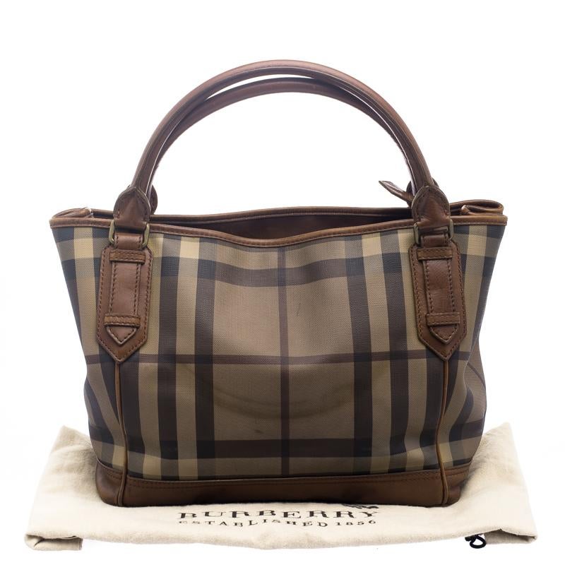 Burberry Brown Smoke Check PVC and Leather Tote 2