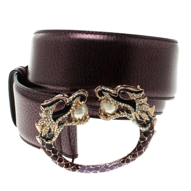 Black Gucci Metallic Purple Leather Tom Ford Dragon Belt 95cm