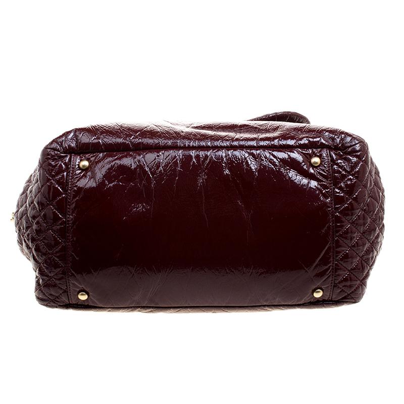 Chanel Burgundy Quilted Detail Patent Leather Timeless Accordion Flap Bag In Good Condition In Dubai, Al Qouz 2