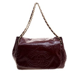 Chanel Burgundy Quilted Detail Patent Leather Timeless Accordion Flap Bag