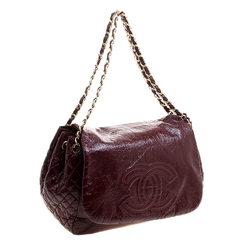 Chanel Burgundy Quilted Detail Patent Leather Timeless Accordion Flap Bag 1