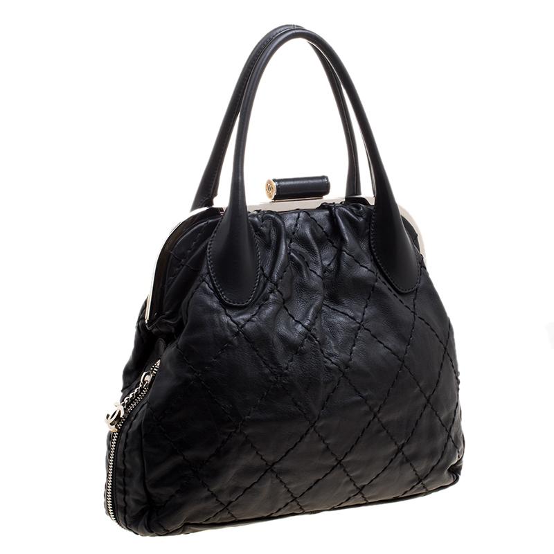 Chanel Black Quilted Leather Expandable Zip Around Frame Satchel 7
