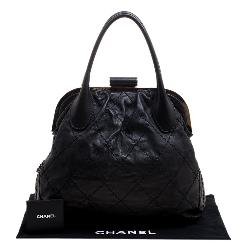 Chanel Black Quilted Leather Expandable Zip Around Frame Satchel 4